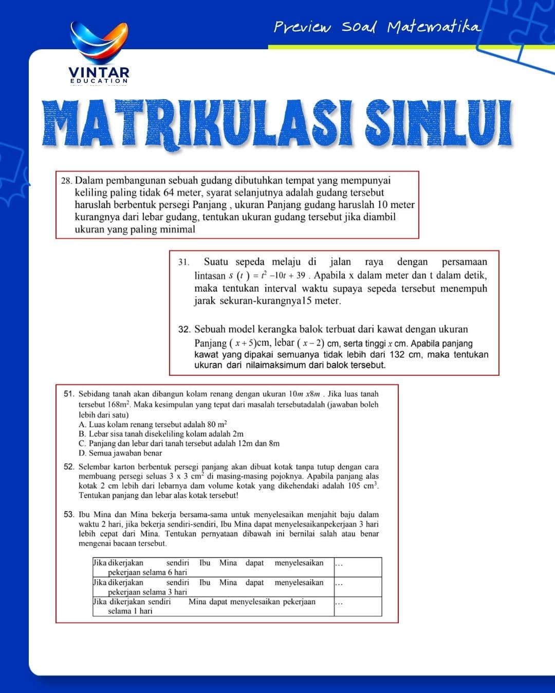 Contoh soal matrikulasi halaman 1